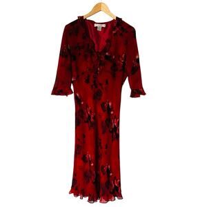 Philip DiCaprio Vintage Silk Red Floral Midi Dress Size 10